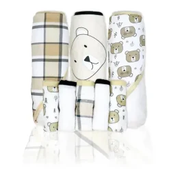 Rose Textiles - 3 Toalhas com Capuz C/ 5 Toalhas de Rosto, Urso
