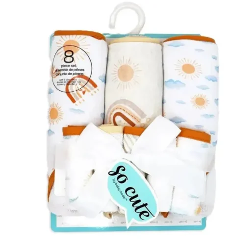 Rose Textiles - 3 toalhas com capuz com 5 toalhas de rosto, arco-íris de pêssego
