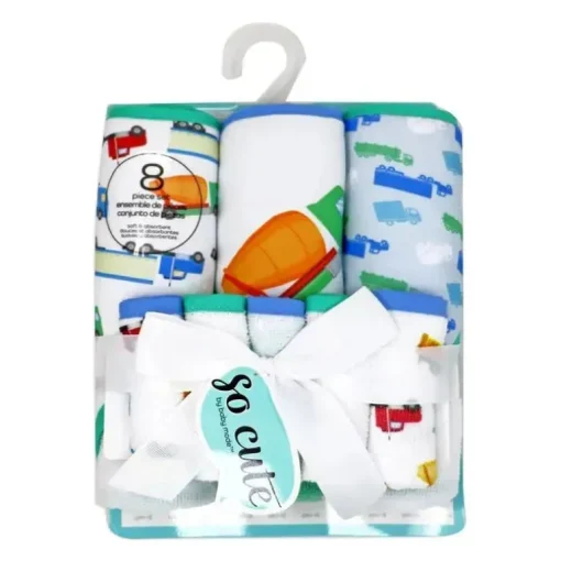 Rose Textiles - 3 Toalhas com Capuz C/ 5 Toalhas de Rosto:, Green Trucks