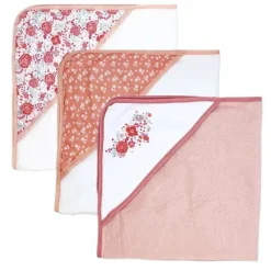 Rose Textiles - 3 Toalhas com Capuz com 5 Toalhas de Rosto, Buquê Rosa