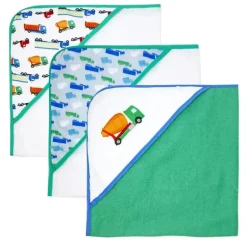 Rose Textiles - 3 Toalhas com Capuz C/ 5 Toalhas de Rosto:, Green Trucks