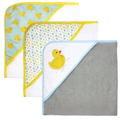 Rose Textiles - 3 toalhas com capuz com 5 toalhas de rosto, Aqua Duckies