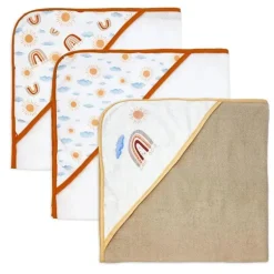 Rose Textiles - 3 toalhas com capuz com 5 toalhas de rosto, arco-íris de pêssego