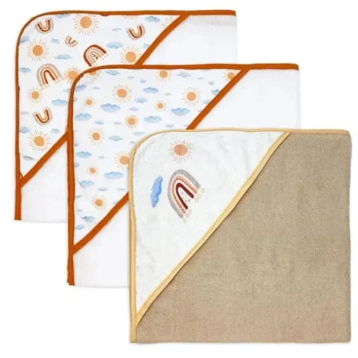 Rose Textiles - 3 toalhas com capuz com 5 toalhas de rosto, arco-íris de pêssego