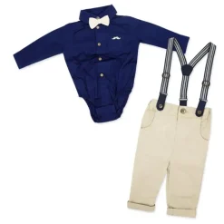 Rose Textiles - Baby Boys Suspender Bowtie Set, Navy