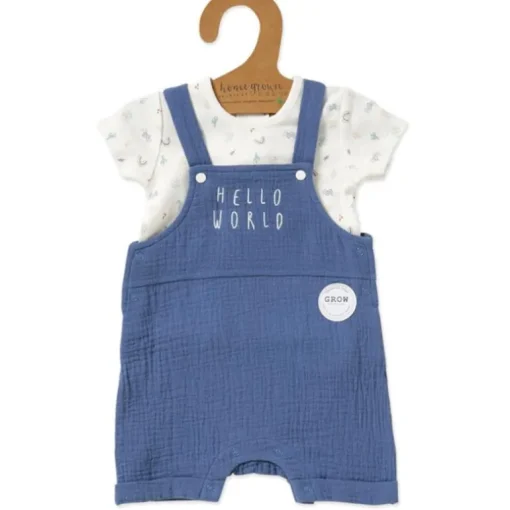 Rose Textiles - Baby Boy’s Organic Dungaree Set, Hello World