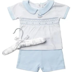 Rose Textiles - Baby Boys Short Set, Blue Rocking Horse