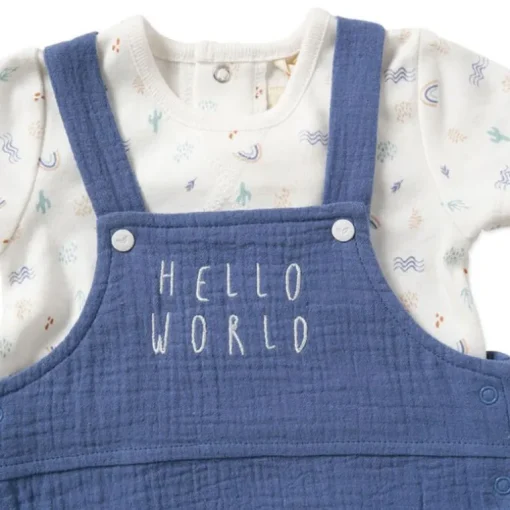 Rose Textiles - Baby Boy’s Organic Dungaree Set, Hello World