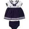 Rose Textiles - Baby Girls Dress Set, Navy Nautical