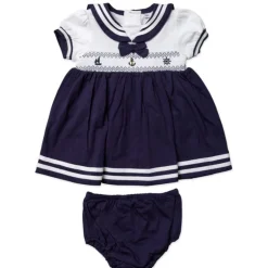 Rose Textiles - Baby Girls Dress Set, Navy Nautical