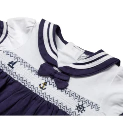 Rose Textiles - Baby Girls Dress Set, Navy Nautical