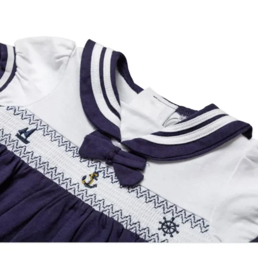 Rose Textiles - Baby Girls Dress Set, Navy Nautical