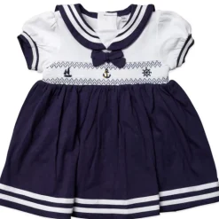 Rose Textiles - Baby Girls Dress Set, Navy Nautical