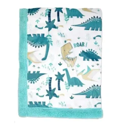Rose Textiles - Cobertor de vison de 2 camadas, Teal Dino