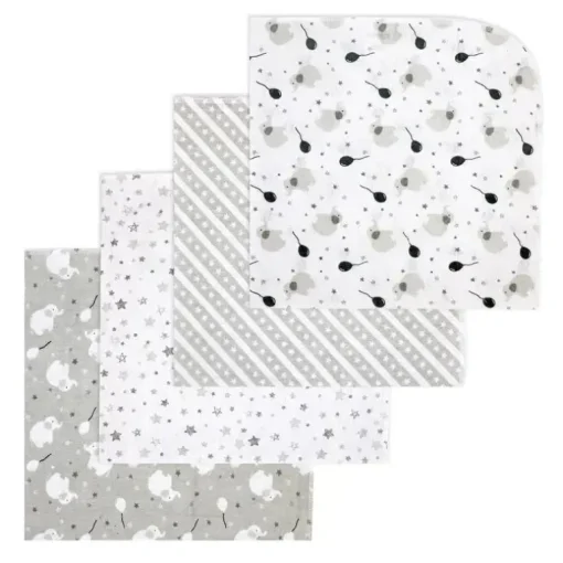 Rose Textiles - Cobertor de recebimento de 4 unidades, elefante cinza e balão