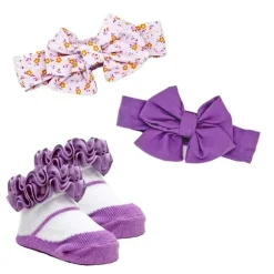 Rose Textiles - Conjunto de 3 peças de faixa de cabeça e meia, floral lilás