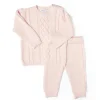 Rose Textiles - Conjunto de suéter de bebê de malha de cabo, rosa