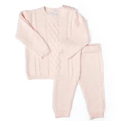 Rose Textiles - Conjunto de suéter de bebê de malha de cabo, rosa