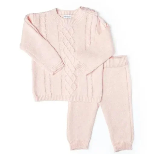 Rose Textiles - Conjunto de suéter de bebê de malha de cabo, rosa