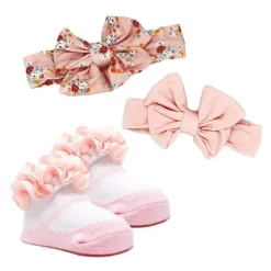 Rose Textiles - Conjunto de 3 peças de faixa de cabeça e meia: Floral rosa