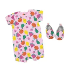 Rose Textiles - conjunto de macacão e sapato 2pk para bebê menina, frutas