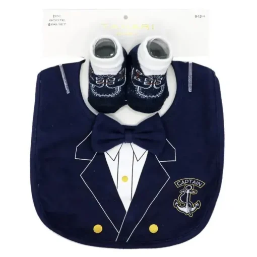Rose Textiles - Conjunto de babador e meia para bebês, capitão