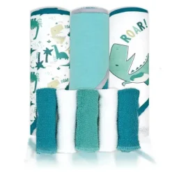 Rose Textiles - Conjunto de banho de 8 peças - 5 toalhas com capuz e 3 panos de rosto, Dino