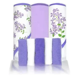 Rose Textiles - Conjunto de banho 8 unidades - 5 toalhas com capuz e 3 panos, floral roxo