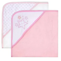 Rose Textiles - Conjunto de 2 toalhas com capuz, estrelas rosa