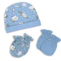 Rose Textiles - Conjunto de boné e luva de 3 peças, espaço azul