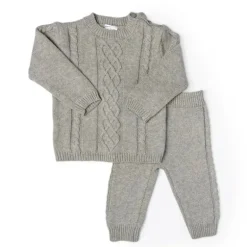 Rose Textiles - Conjunto de suéter de bebê de malha de cabo, cinza