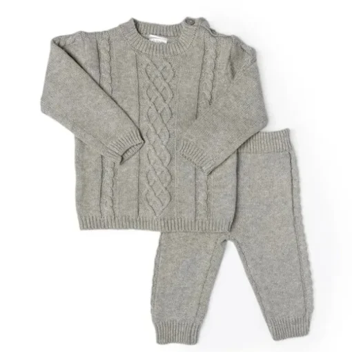 Rose Textiles - Conjunto de suéter de bebê de malha de cabo, cinza