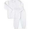 Rose Textiles - Conjunto de suéter de bebê de malha de cabo, branco