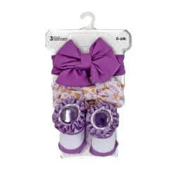 Rose Textiles - Conjunto de 3 peças de faixa de cabeça e meia, floral lilás