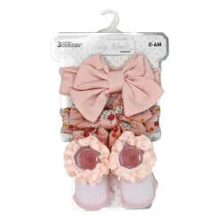 Rose Textiles - Conjunto de 3 peças de faixa de cabeça e meia: Floral rosa