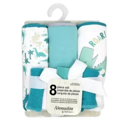 Rose Textiles - Conjunto de banho de 8 peças - 5 toalhas com capuz e 3 panos de rosto, Dino