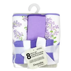 Rose Textiles - Conjunto de banho 8 unidades - 5 toalhas com capuz e 3 panos, floral roxo