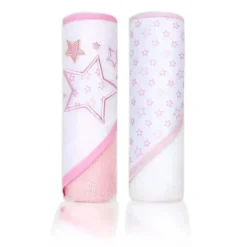 Rose Textiles - Conjunto de 2 toalhas com capuz, estrelas rosa