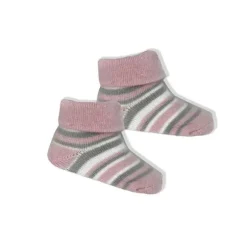 Rose Textiles - Conjunto de gorro e botinha listrado rosa para bebê menina