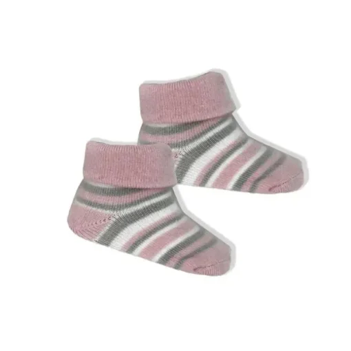 Rose Textiles - Conjunto de gorro e botinha listrado rosa para bebê menina