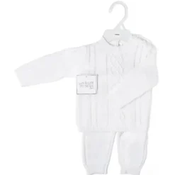 Rose Textiles - Conjunto de suéter de bebê de malha de cabo, branco