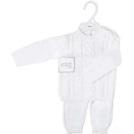 Rose Textiles - Conjunto de suéter de bebê de malha de cabo, branco