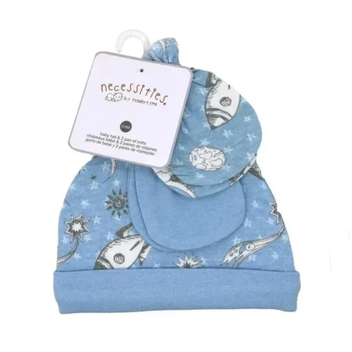 Rose Textiles - Conjunto de boné e luva de 3 peças, espaço azul