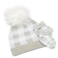 Rose Textiles - gorro e sapatilha de pele sintética xadrez cinza búfalo