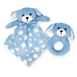 Rose Textiles - Nunu com chocalho de anel, cachorro azul