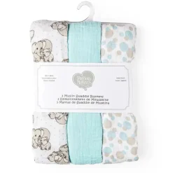 Rose Textiles – Pacote com 3 mantas de musselina para bebês, azul elefante