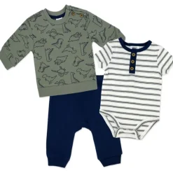 Rose Textiles - 3Pk Baby Boys French Terry Set, Dinosaur Green