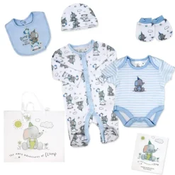 Rose Textiles - 6Pk Baby Boy Gift Set, Flump The Elephant Blue