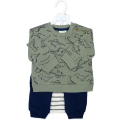 Rose Textiles - 3Pk Baby Boys French Terry Set, Dinosaur Green