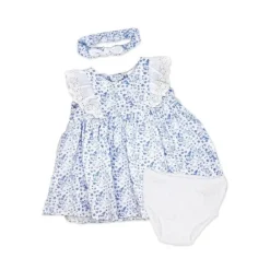Rose Textiles - 3Pk Baby Girl Broderie Dress Set, Blue Floral